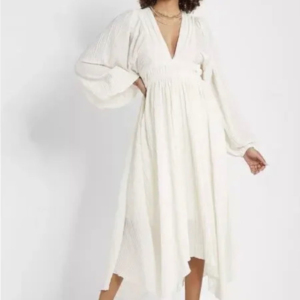 Edition Express Rachel Zoe NWT Ivory Puff Sleeve Handkerchief Midi Dress Size 6